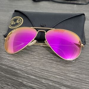 Ray-Ban Aviator Flash Matte Gold/Violet Polarized Mirrored 58 mm Sunglasses
